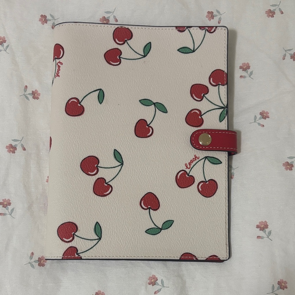Coach Leather Cherry Print Notebook Cover